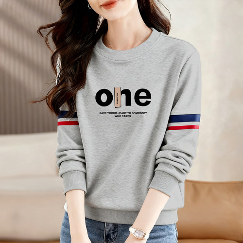 长袖卫衣女两条杠打底衫纯棉上衣