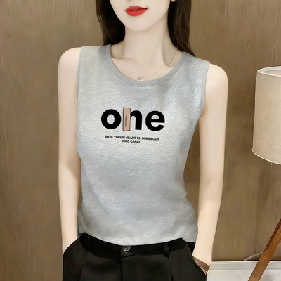 字母印花无袖吊带背心女纯棉上衣