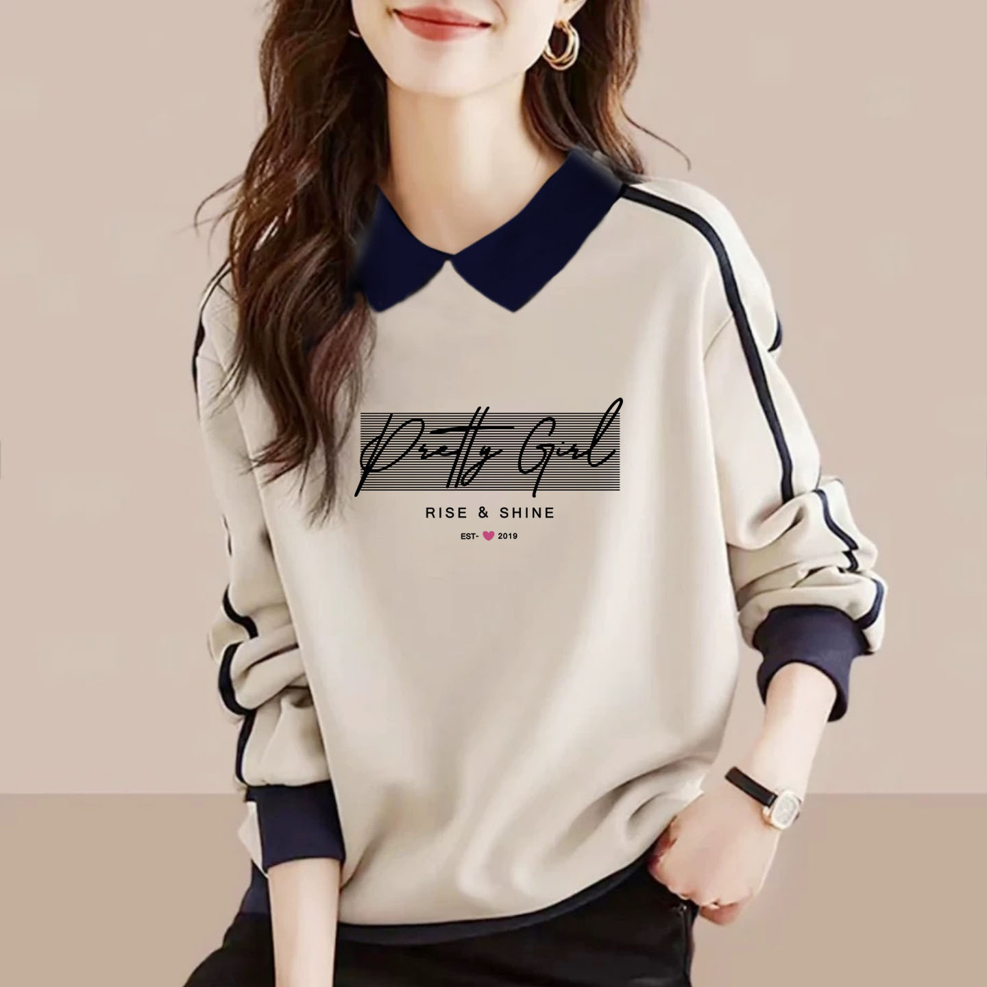 气质拼接纯棉卫衣长袖打底衫上衣