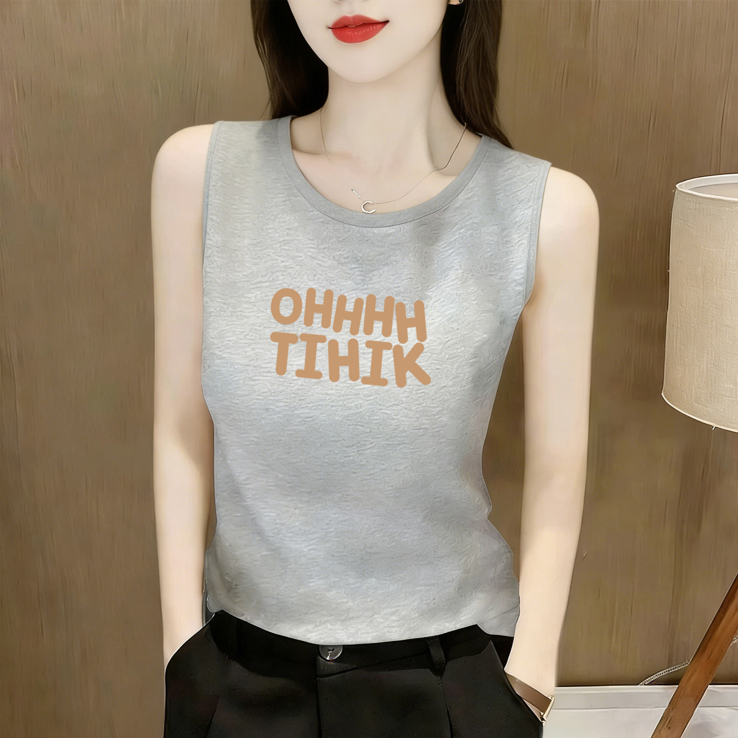 反季清仓~外贸原单字母印花纯棉无袖背心女宽松内搭显瘦遮肉上衣