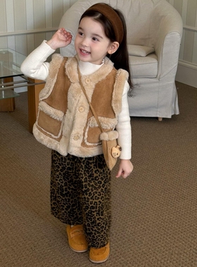 女童美拉德加绒马甲套装冬季新款儿童韩系加厚坎肩宝宝洋气三件套