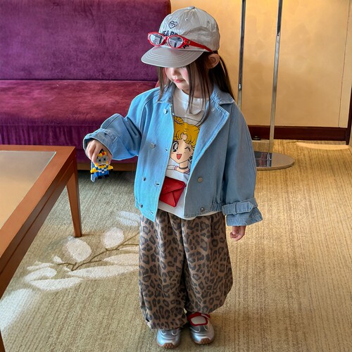 专柜女童春秋美式复古牛仔外套