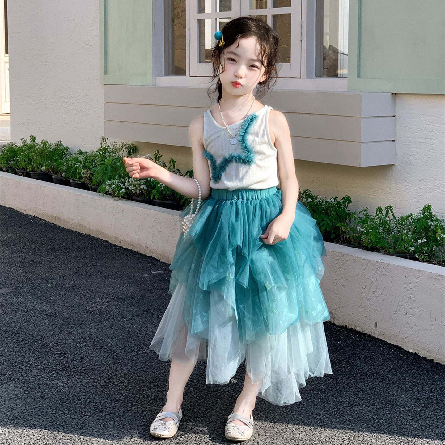 女童夏季吊带网纱半身裙套装2026夏装新款背心公主裙两件套儿童装