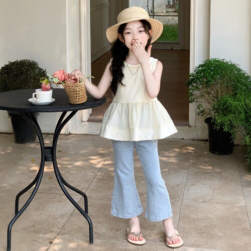 女童夏季花边无袖牛仔裤两件套