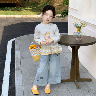 女童春装长袖t恤2026新款儿童装t春秋款打底衫小女孩韩系洋气套装