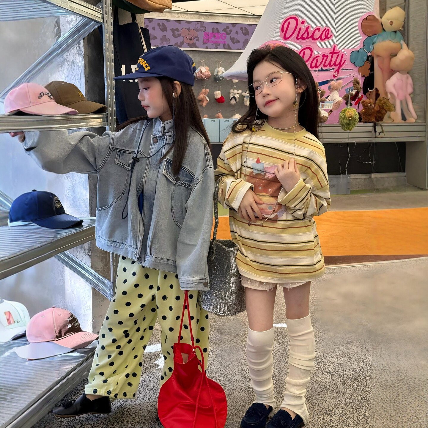 女童牛仔外套儿童春秋新款休闲条纹上衣长款T恤衫两件套百搭上衣