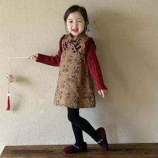女童复古夹棉旗袍裙2026新款女宝宝新中式中国风新春连衣裙拜年服