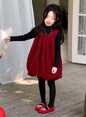 女童新年拜年服加绒背心裙+毛衣