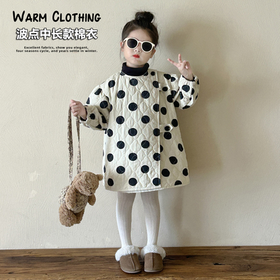 女童加厚波点冬季中长款棉衣