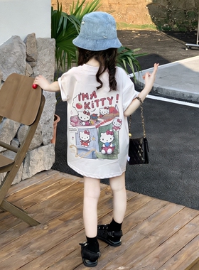 女童韩版卡通短袖T恤裙2026夏季新款儿童白色圆领上衣t宽松休闲裙