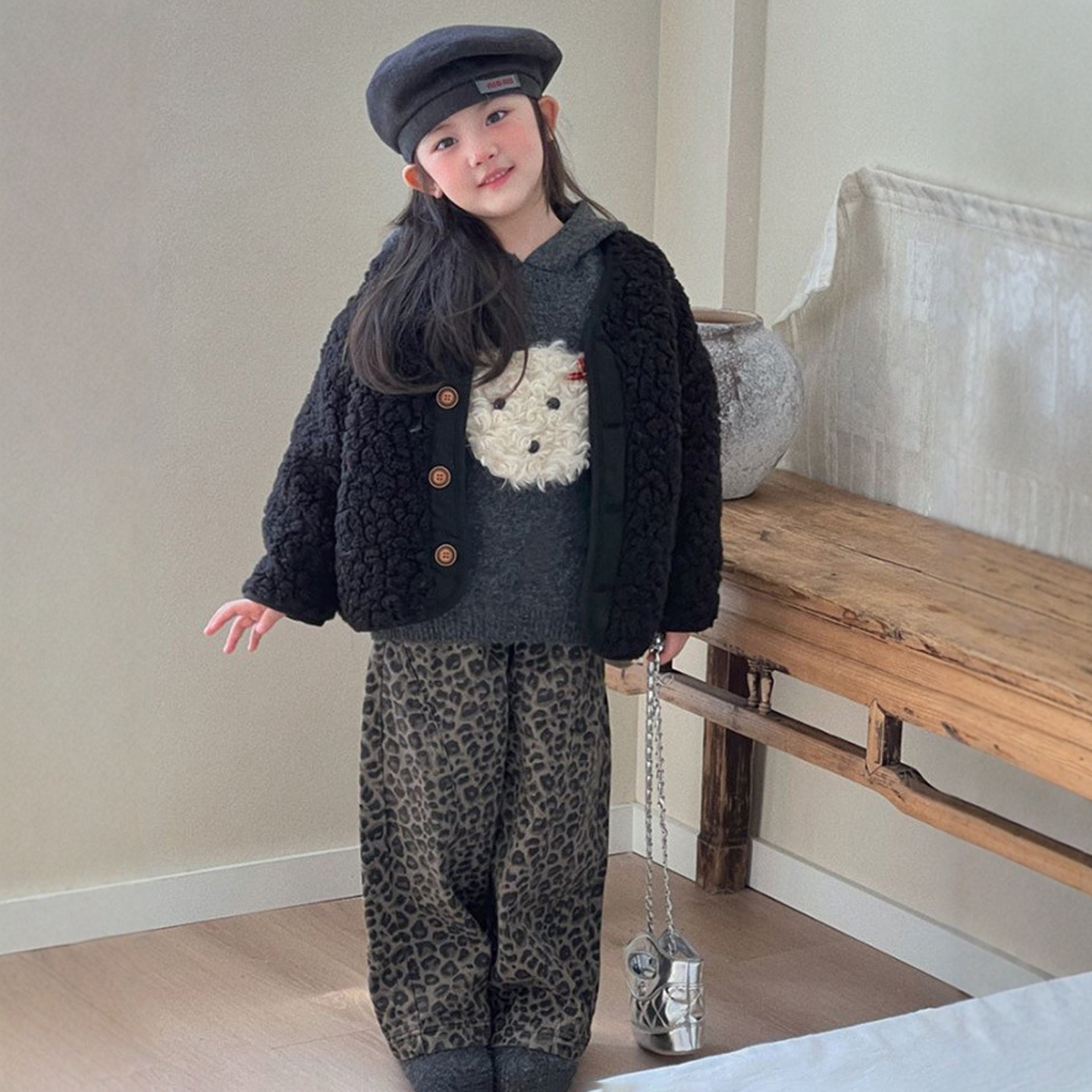 女童秋冬装皮毛一体麂皮外套套装