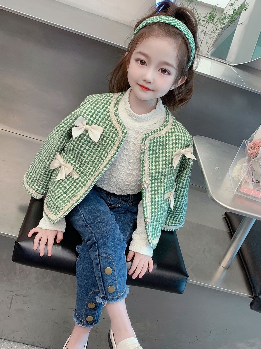 한국 아동복 봄 가을 한국식 여아용 작은 향기로운 모직 코트 레이스 기질  소녀의 외국 스타일 코트