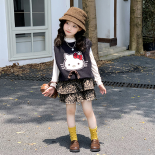 儿童洋气打底衫 女童韩版 新款 2026春季 背心女宝宝短裙 针织马甲套装