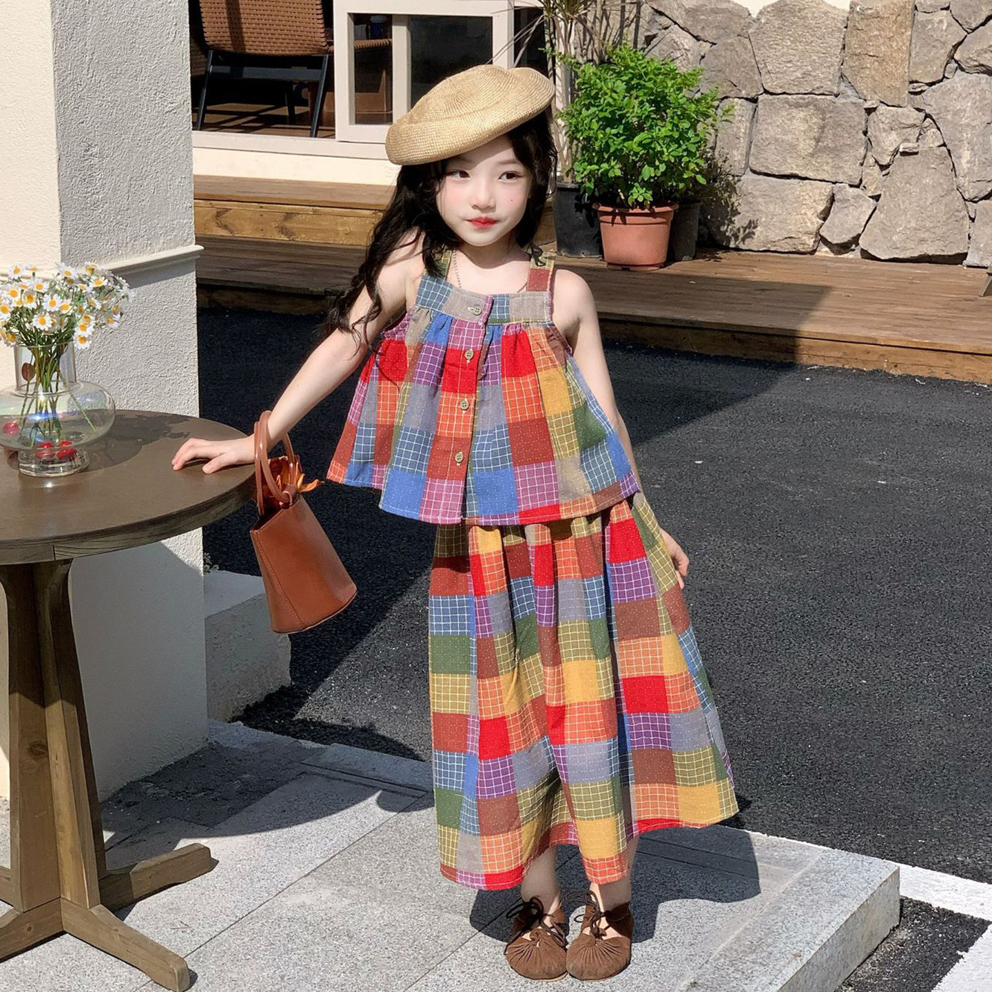 女童韩版彩色背心半身裙套装儿童小众设计复古夏季吊带女宝宝套装