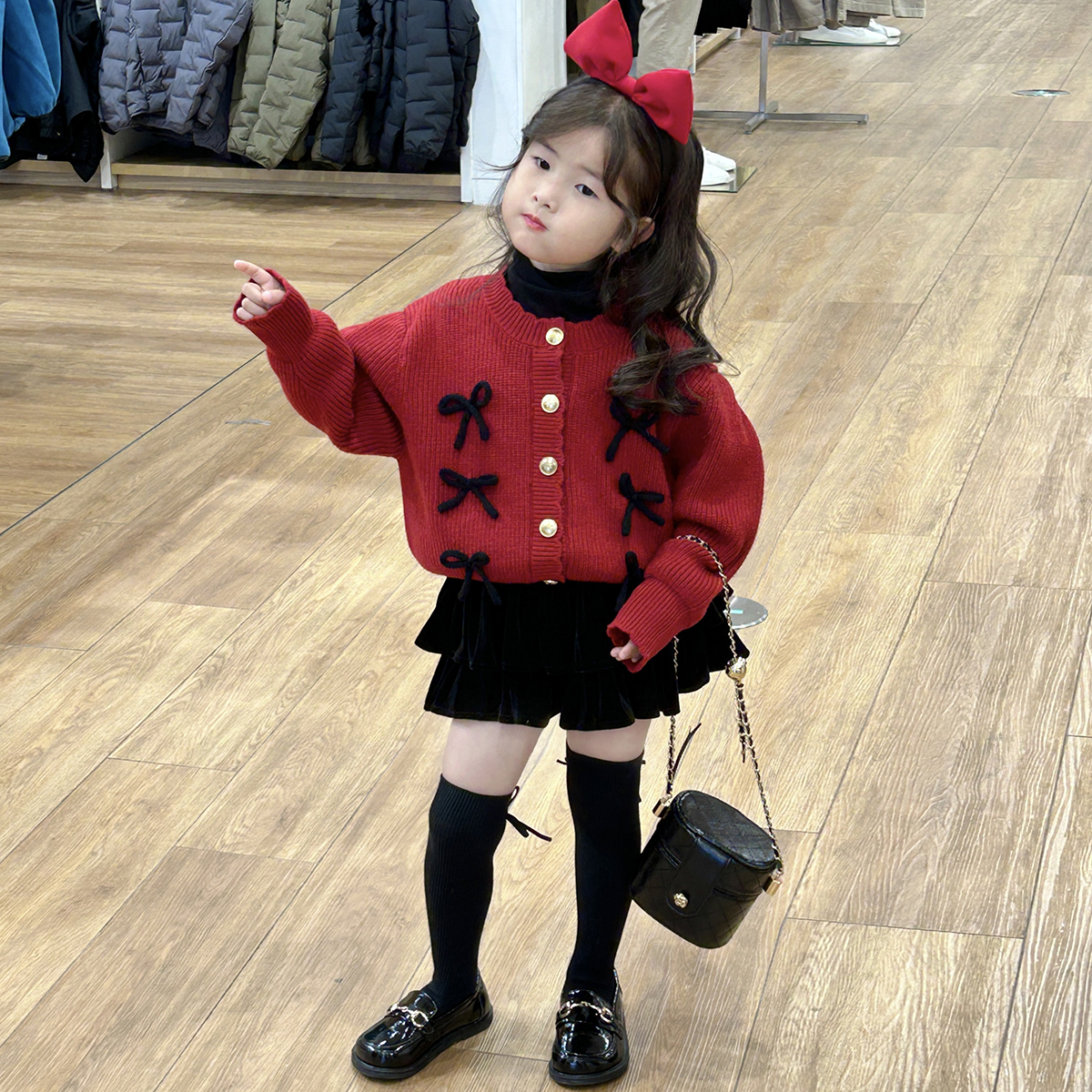 女童过年毛衣+丝绒裙2件套装