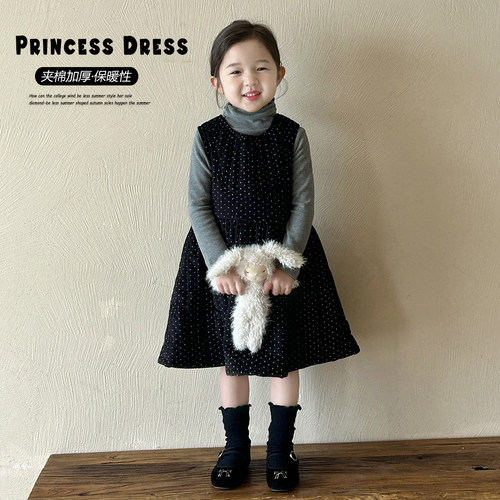 女宝宝秋冬款波点加厚夹棉连衣裙