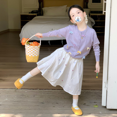 女童春秋毛衣开衫半身裙套装