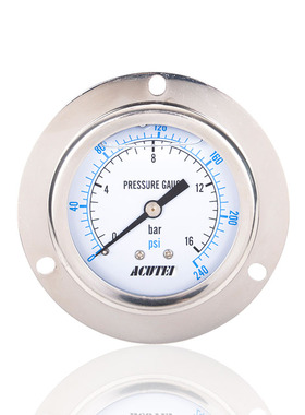 轴向带前边耐震充油不锈钢压力表埋入式崁入式法兰YNBF60ZT 16BAR