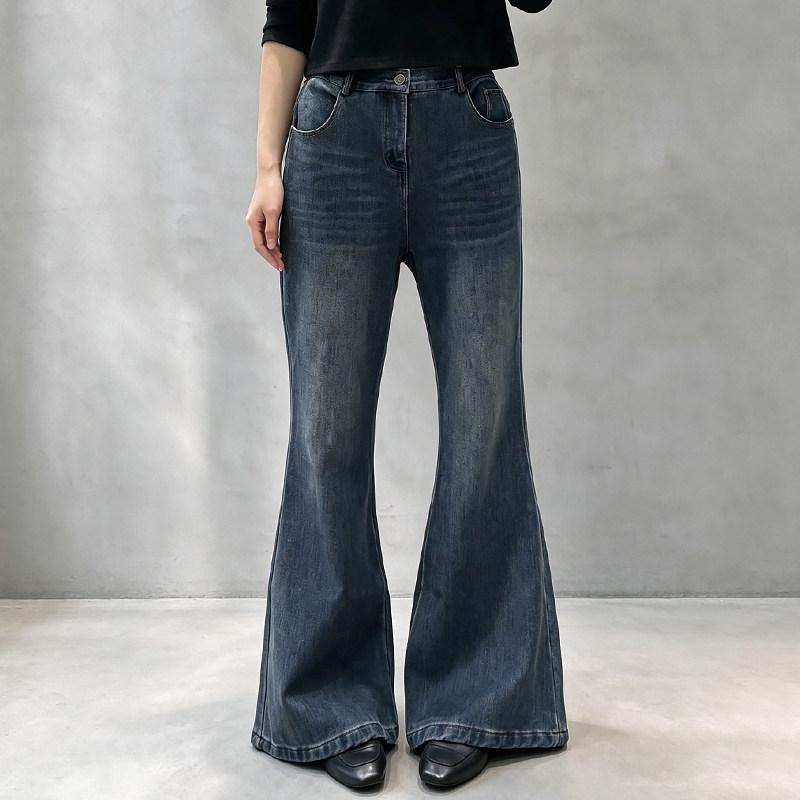 美式加绒微喇牛仔裤重工女裤子胖mm2026秋季新款宽松显瘦大码女装
