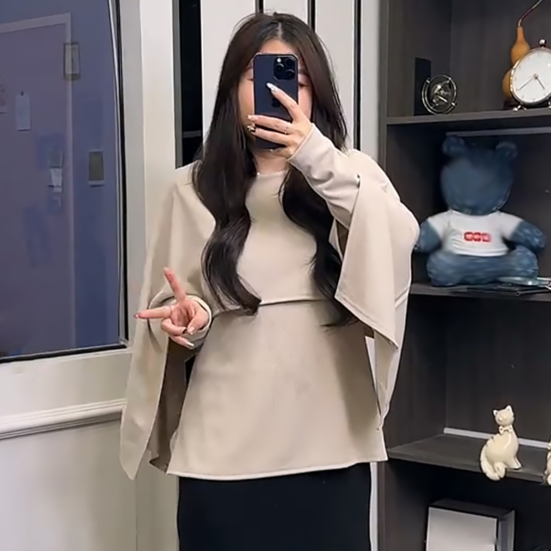 设计感斗篷披肩上衣外搭长袖T恤