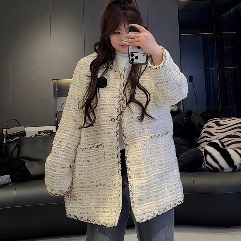 编织小香风加薄棉外套女上衣大码