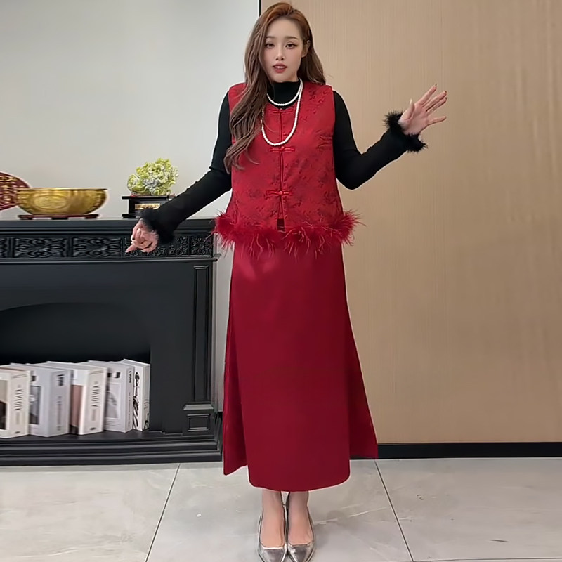 国风加薄棉马甲半身裙薄绒打底衫胖mm2026春冬款显瘦宽松大码女装,女装/女士精品,大码套装,淘宝优惠券,粉丝福利购,淘宝优惠卷