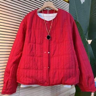 简约风圆领短款二棉棉服女外套胖mm显瘦2026春冬新款宽松大码女装