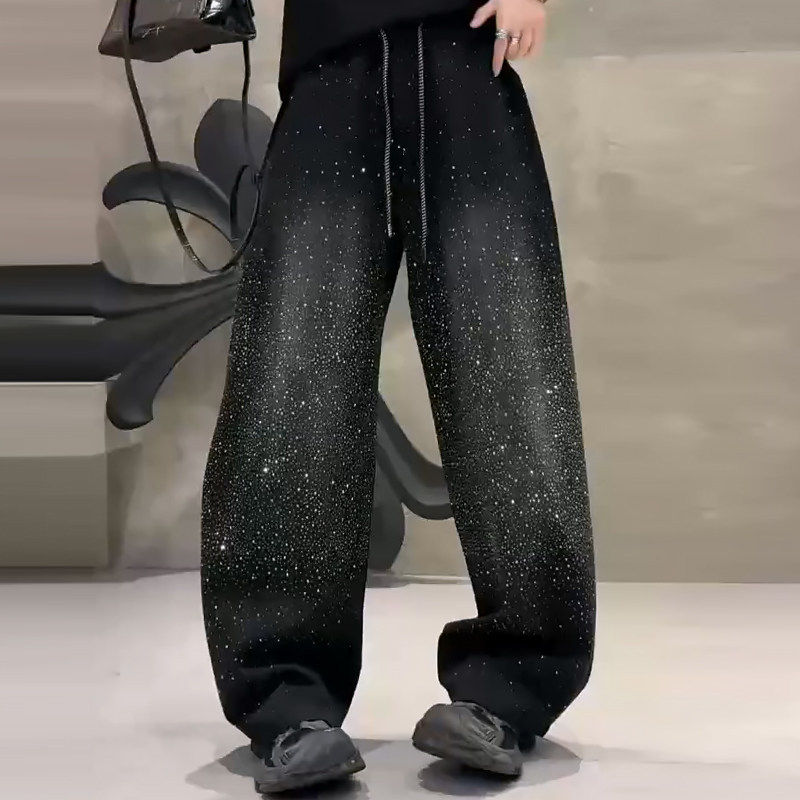 高腰亮钻直筒裤百搭休闲女裤子胖mm2026早春新款宽松显瘦大码女装,女装/女士精品,大码裤装,淘宝优惠券,粉丝福利购,淘宝优惠卷