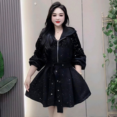 亮片收腰遮肚连帽A字裙休闲连衣裙胖mm2025显瘦宽松大码 秋冬女装