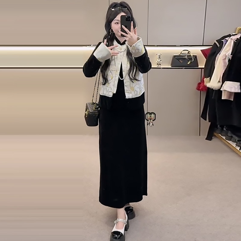 复古珠边盘扣马甲打底衫半身裙胖mm2026春冬新款显瘦宽松大码女装,女装/女士精品,大码套装,淘宝优惠券,粉丝福利购,淘宝优惠卷