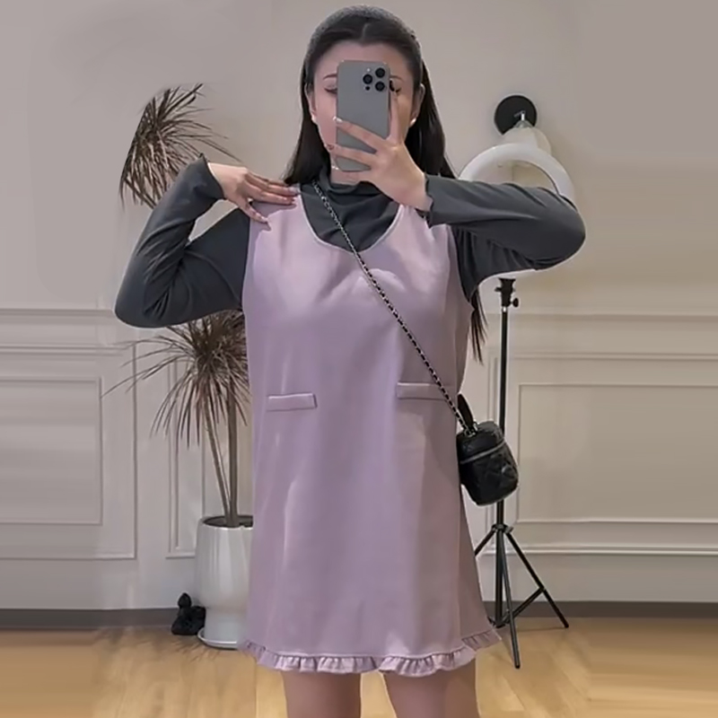 甜美风花边马甲打底衫阔腿裤大码