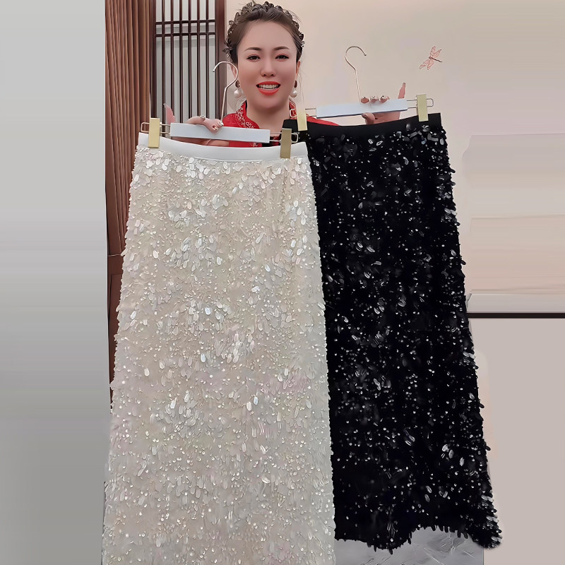 羽毛亮片重工开衩休闲半身裙女胖mm2025新款宽松大码显瘦冬季女装,女装/女士精品,大码半身裙,淘宝优惠券,粉丝福利购,淘宝优惠卷