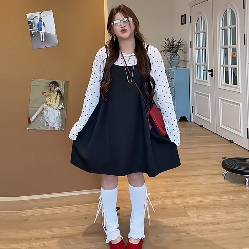 吊带连衣裙子防晒打底网衫上衣胖mm2026夏季新款显瘦宽松大码女装