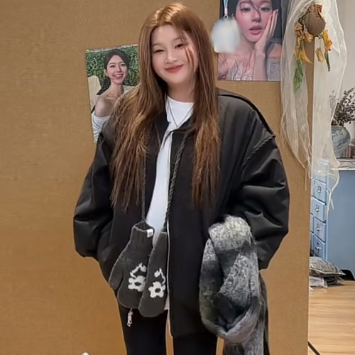 美式学院风面包棉服外套女打底衫