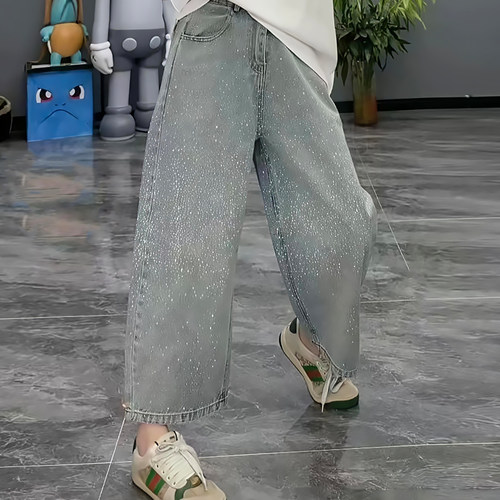 满天星亮钻牛仔老爹裤休闲女裤子