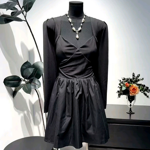 收腰连衣裙气质长袖短款小黑裙胖mm2025早秋新款显瘦宽松大码女装