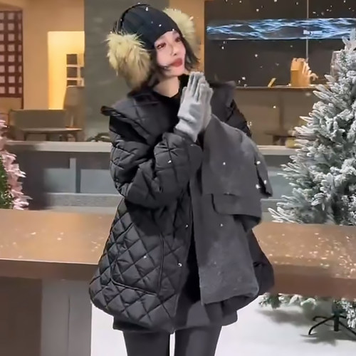 保暖大码网格棉服女百搭休闲外套