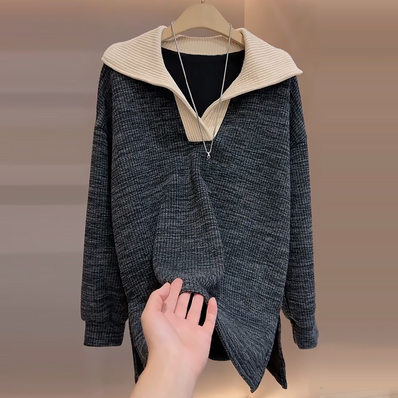 高级感大码侧开叉长袖上衣女打底衫胖mm2026春冬新款宽松显瘦女装,女装/女士精品,大码内搭,淘宝优惠券,粉丝福利购,淘宝优惠卷