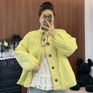 女装 宽松显瘦大码 新款 减龄保暖针织拼接棉服百搭外套胖mm2025冬季