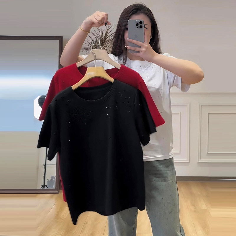 满天星亮钻短袖上衣女T恤衫大码