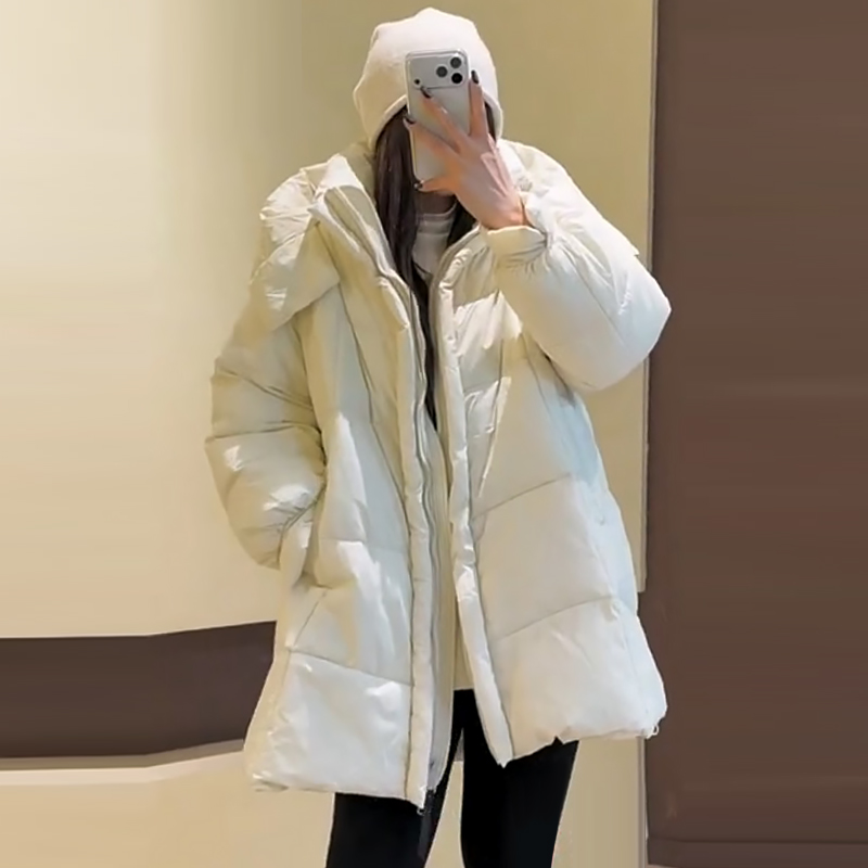 韩系中长款棉服保暖连帽棉衣大码