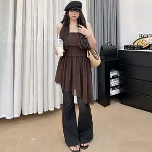 韩系不规则吊带上衣微喇牛仔裤胖mm2026夏季新款显瘦宽松大码女装