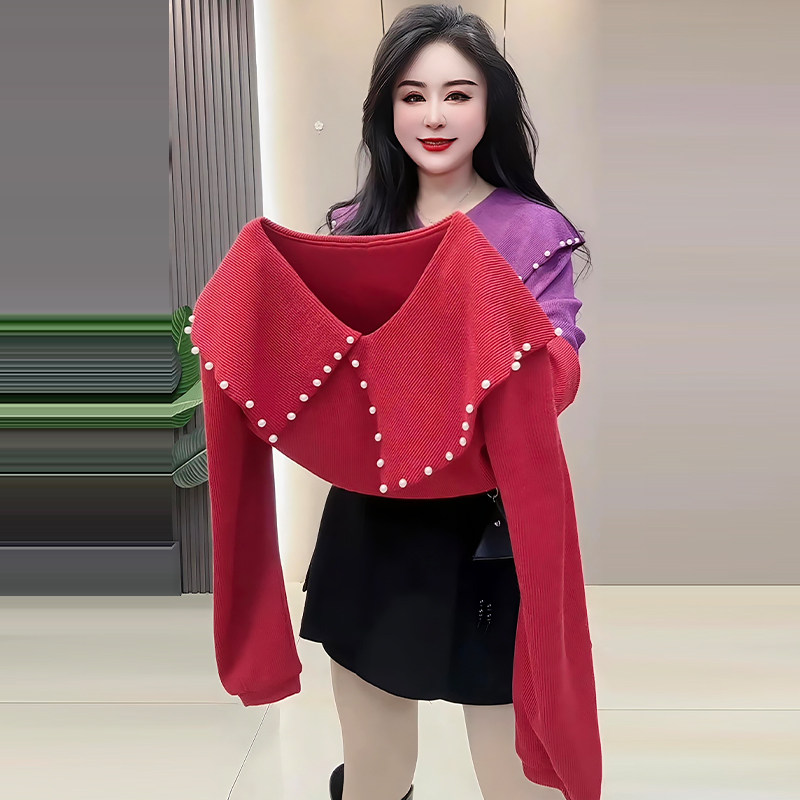 娃娃领钉珠长袖打底衫翻领上衣胖mm2026春冬新款宽松大码显瘦女装,女装/女士精品,大码内搭,淘宝优惠券,粉丝福利购,淘宝优惠卷