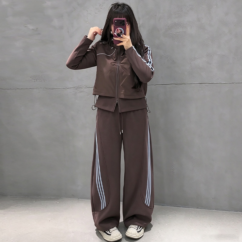 休闲运动风拉链开衫上衣卫裤套装胖mm2026秋季款显瘦宽松大码女装