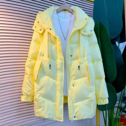 时尚中长款飘带连帽棉服外套大码