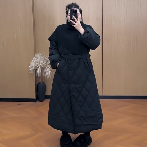 菱格棉服外套高领针织围巾套装潮