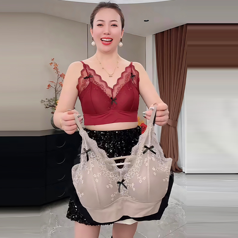 法式蝴蝶结舒适蕾丝美背文胸内衣胖mm2025冬季新款宽松大码女装潮