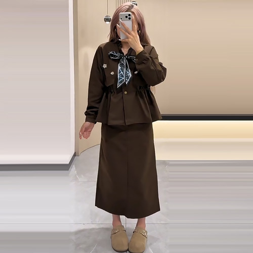 韩系名媛风气质抽绳外套半身裙子