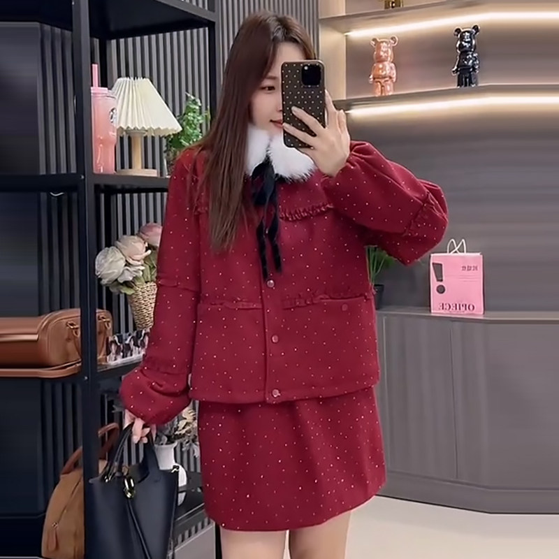 小香风加棉外套休闲短裙套装胖mm2025冬季新款显瘦宽松大码女装潮,女装/女士精品,大码套装,淘宝优惠券,粉丝福利购,淘宝优惠卷