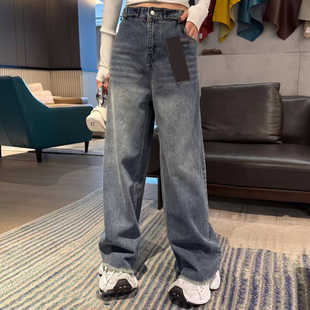 脚百搭休闲牛仔裤 女装 胖mm2025冬季 宽松显瘦大码 新款 欧洲站毛边裤